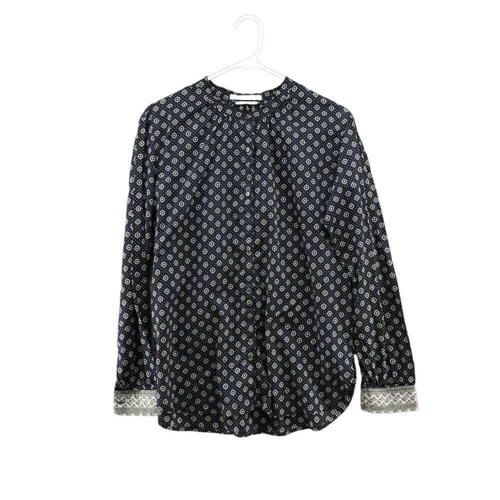 Scotch & Soda Band Collar Shirt Mens S (1) Long Sleeve Cotton Navy Blue Printed